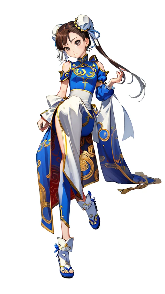 chun-li,((masterpiece)), ((best quality)), ((ultra detailed)), ((kawaii)), cute, (lovely), ((extremely detailed)), ((8K)), (beautiful),flat breast, tiny breast,full body