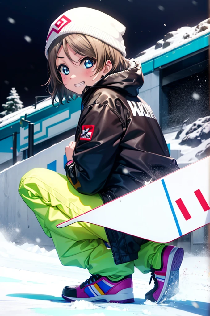 Yo Watanabe, Watanabe Yo, short hair, blue eyes, Brown Hair, smile, Grin,Yellow Wear、Outerwear is blue、Red trousers),sneakers,Snowboarding down a ski slope,whole bodyがイラストに入る,
break ourdoors, Snow Mountain,
break looking at viewer, whole body,(Cowboy Shot:1. 5)
break (masterpiece:1.2), Highest quality, High resolution, unity 8k wallpaper, (figure:0.8), (Beautiful attention to detail:1.6), Highly detailed face, Perfect lighting, Highly detailed CG, (Perfect hands, Perfect Anatomy),