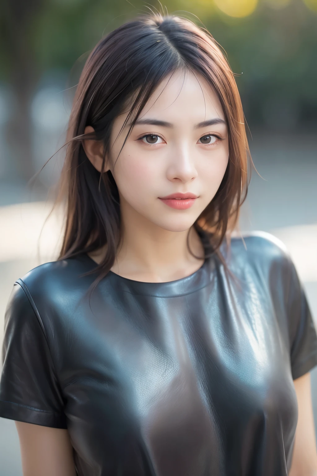 dressed, (photo realistic:1.4), (hyper realistic:1.4), (realistic:1.3),
(Smoother lighting:1.05), (improve the quality of cinematic lighting:0.9), 32 thousand.,
1 girl,20 year old girl, realistic lighting, backlight, light on face, ray tracing, (bright light:1.2), (Improving quality:1.4),
(Real ulthira quality leather texture:1.4), highly detailed eyes, finely detailed face, good quality eyes,
(tired, sleepy and happy:0.0), face close up, t-shirts,
(Improve your body line mood:1.1), (Enhance the beauty of skin texture:1.1)