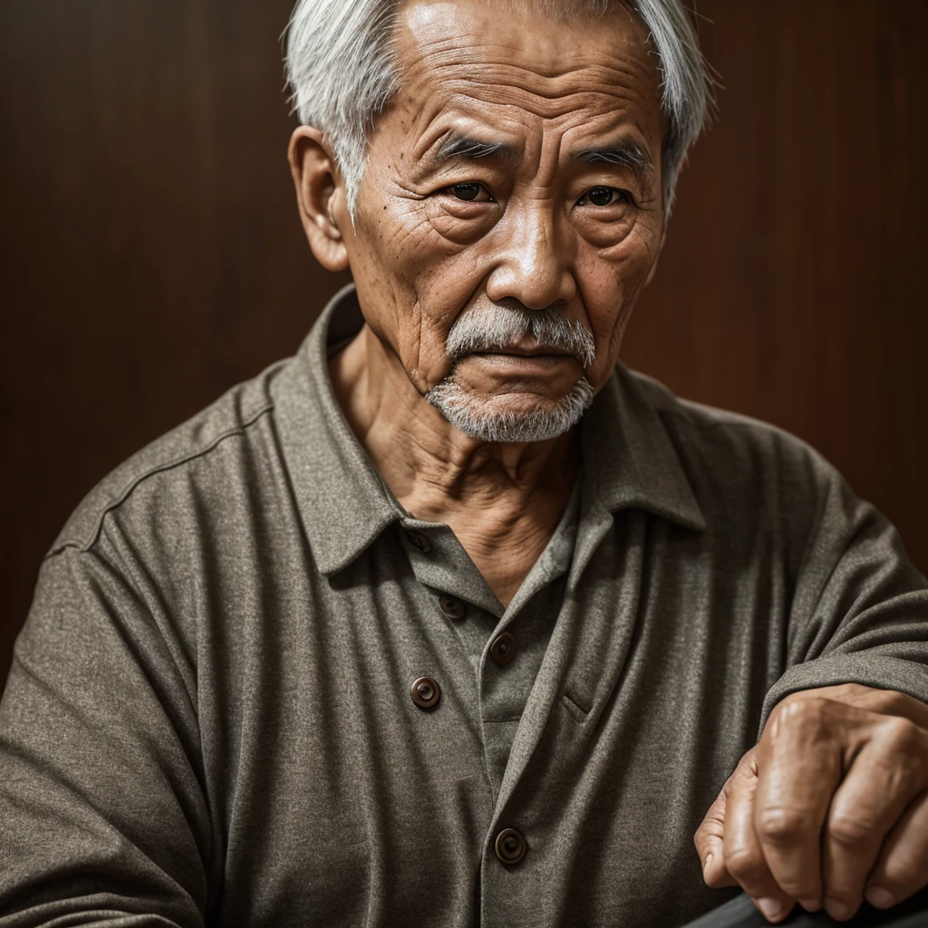 Medium-sized display, Medium shot, Written border depth, Upper Body, angle, masterpiece, angle, (RAW photos, best quality), best quality, Very detailed, CG, 8k wallpaper, Vicissitudes, Older male protagonist,Chinese elderly,80 years old,male,Solitary, Look directly at the audience, front