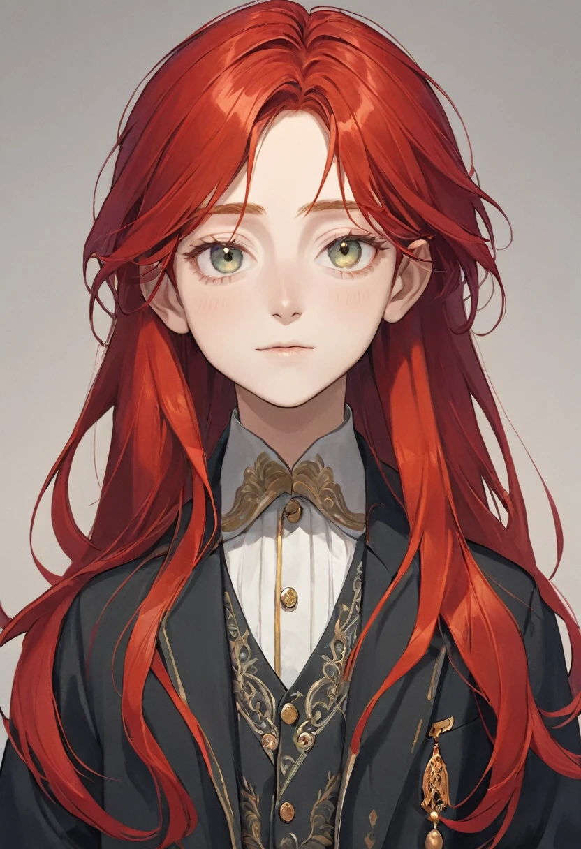 A six year old male with long red hair and an androgynous face