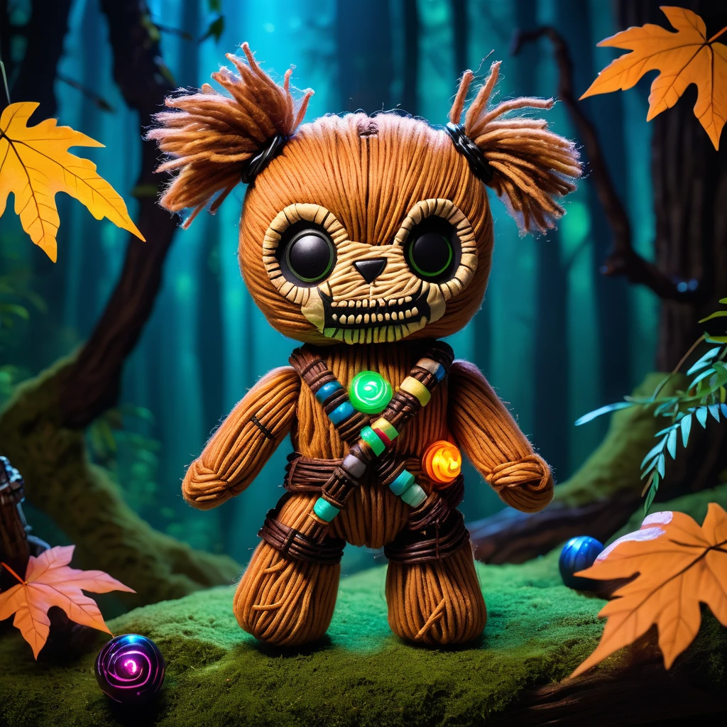 (knitted toy voodoo doll:1.8), (Voodoo Chewbacca:1.3), (Clothing: bandolier with glowing roar symbols:1.0), (Accessories: enchanted bowcaster emitting sparks of loyalty magic, levitating spectral wookies:1.1), (background: forest planet with floating leaves, glowing moons, and spectral Ewoks:1.2), best quality, masterpiece, detailed soft oil painting, detailed background, dramatic cinematic lighting, soft edge lighting, professional, dramatic lighting, hard edge lighting, ultra quality, 4k, masterpiece, best quality, 8k, ultra high definition, high resolution, extremely detailed