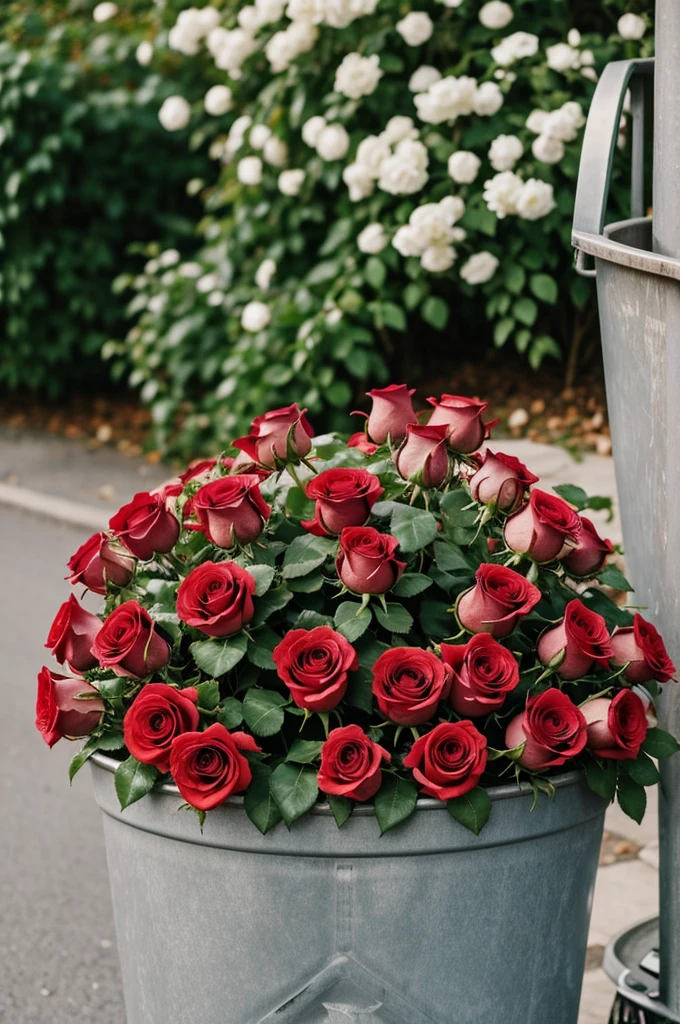 Roses in small trash can