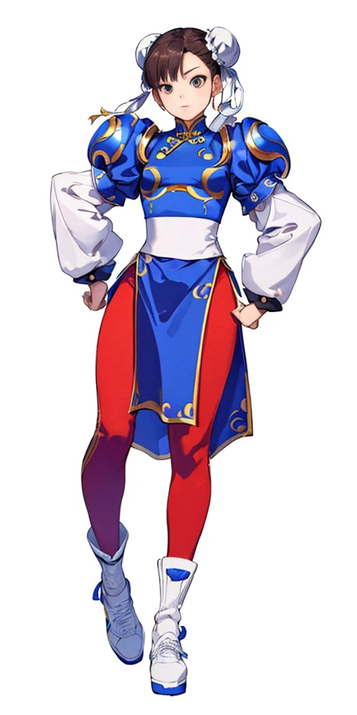chun-li,((masterpiece)), ((best quality)), ((ultra detailed)), ((kawaii)), cute, (lovely), ((extremely detailed)), ((8K)), (beautiful),flat breast, tiny breast,full body