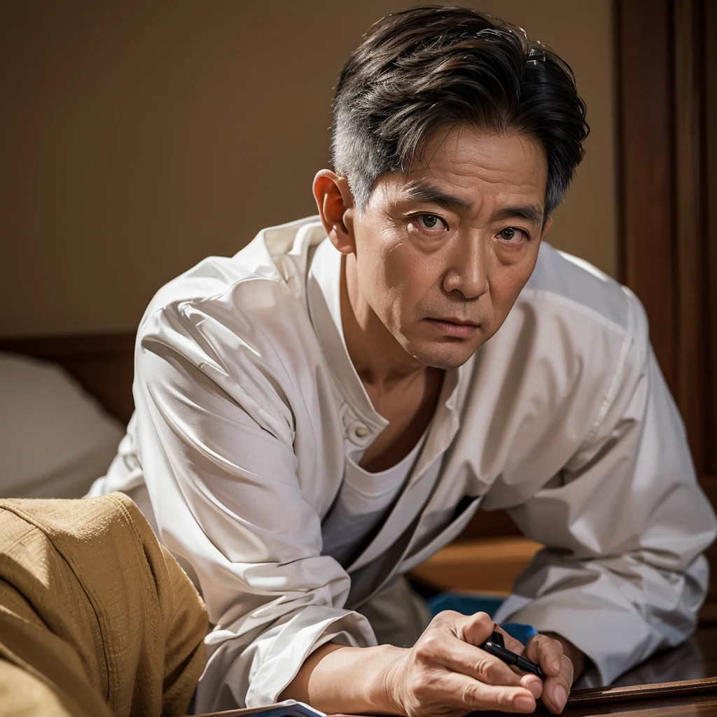 Medium-sized display, Medium shot, Written border depth, Upper Body, angle, masterpiece, angle, (RAW photos, best quality), best quality, Very detailed, CG, 8k wallpaper, Vicissitudes, Older male protagonist,Chinese elderly,80 years old,male,Solitary, Look directly at the audience, front