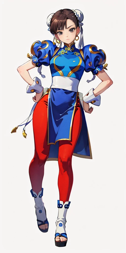 chun-li,((masterpiece)), ((best quality)), ((ultra detailed)), ((kawaii)), cute, (lovely), ((extremely detailed)), ((8K)), (beautiful),flat breast, tiny breast,full body