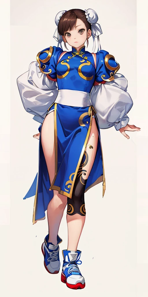 chun-li,((masterpiece)), ((best quality)), ((ultra detailed)), ((kawaii)), cute, (lovely), ((extremely detailed)), ((8K)), (beautiful),flat breast, tiny breast,full body