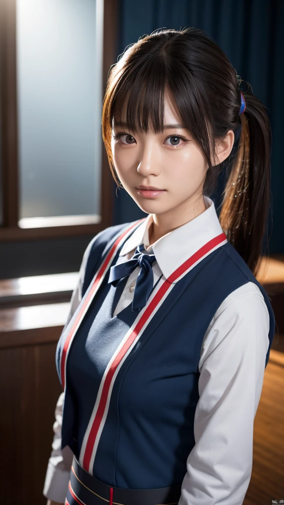 A beautiful young Japanese woman, around 20 years old, wearing a stewardess uniform, ultra-detailed, 8K resolution, highly realistic, cinematic lighting, best quality, masterpiece, photorealistic, physically-based rendering, extremely detailed, vivid colors, professional, sharp focus, studio lighting