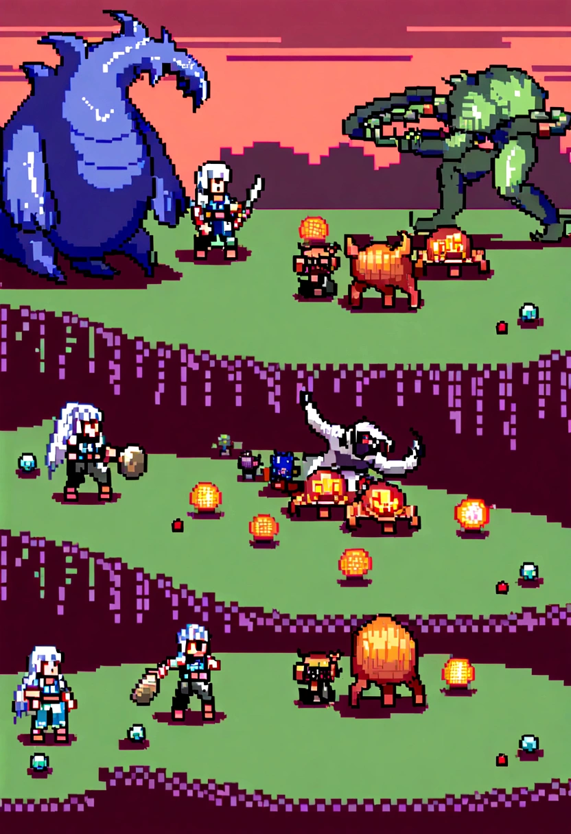 16-bit, 16-bit游戏, Pixel Art, Japanese RPG battle scene, 80's games, monster, Tiny,