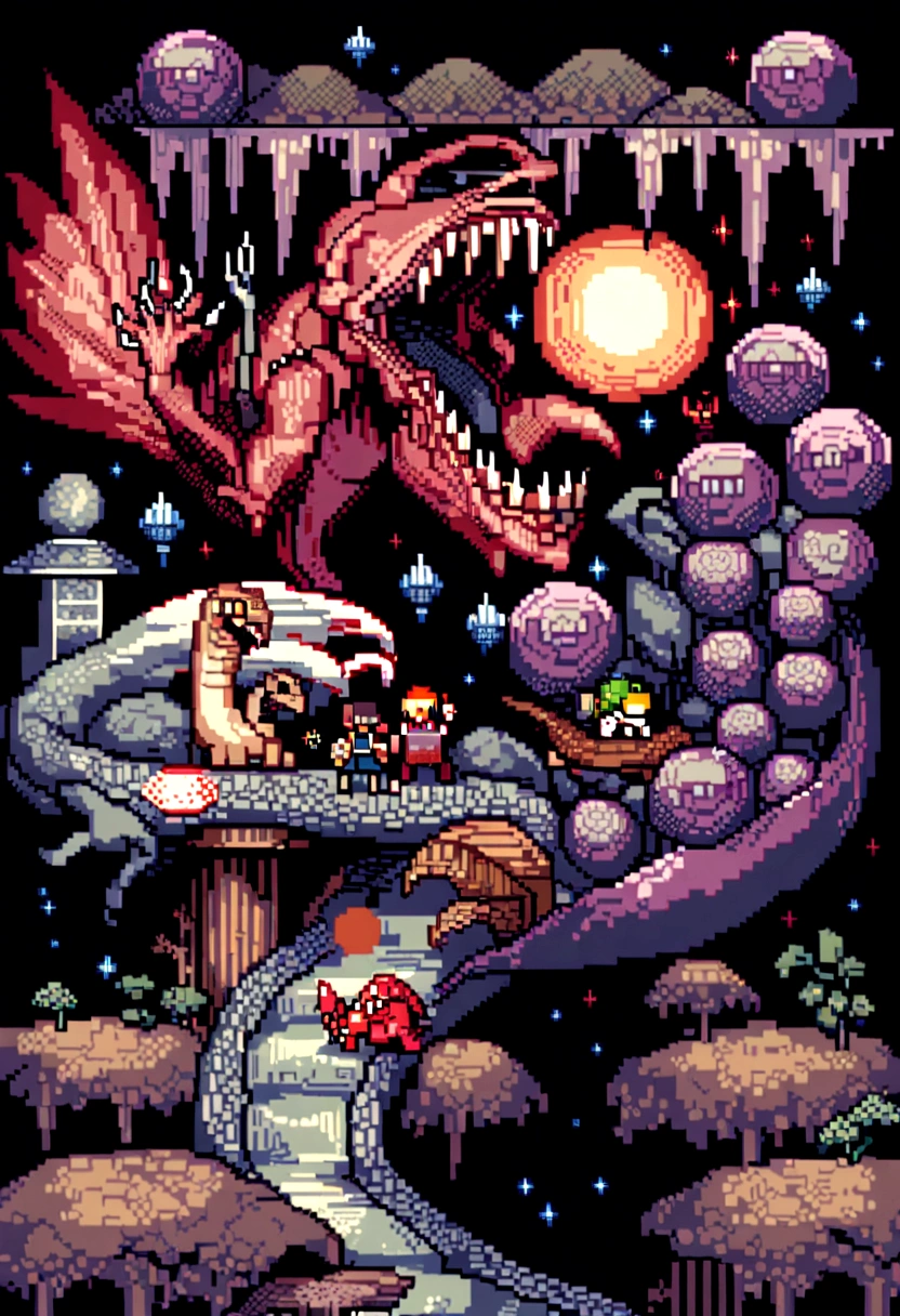 16-bit, 16-bit游戏, Pixel Art, Japanese RPG battle scene, 80's games, monster, Tiny,