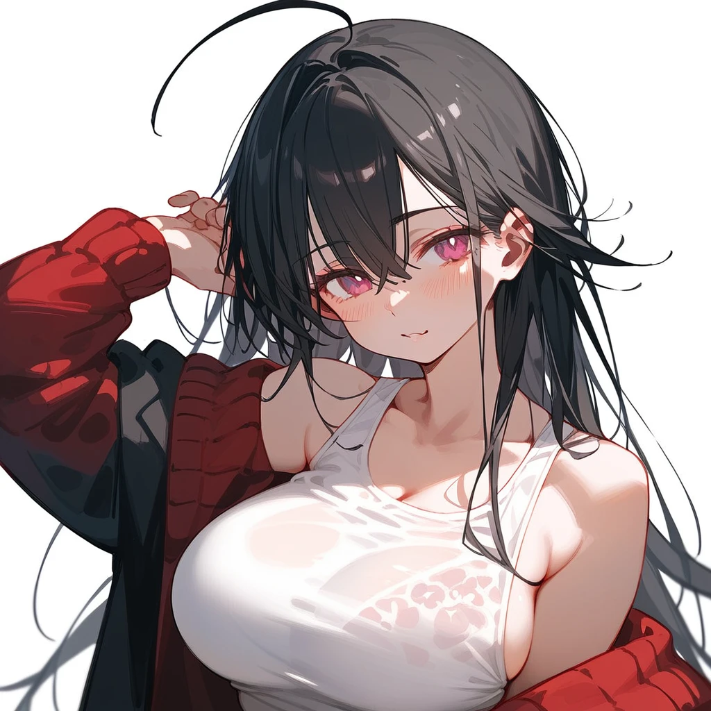 One Woman、Big Breasts、Black Hair、Long Hair、Straight Hair、Ahoge、high school student、Naughty、fine、Magenta Eyes、Yellow 