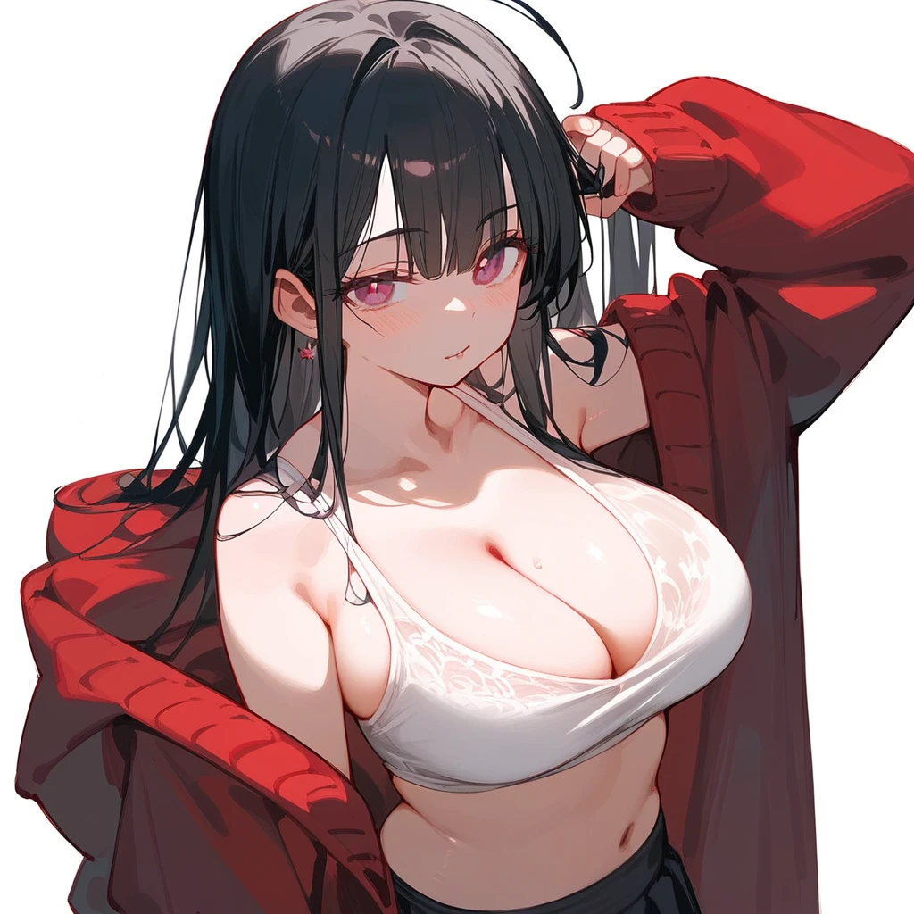 One Woman、Big Breasts、Black Hair、Long Hair、Straight Hair、Ahoge、high school student、Naughty、fine、Magenta Eyes、Yellow 