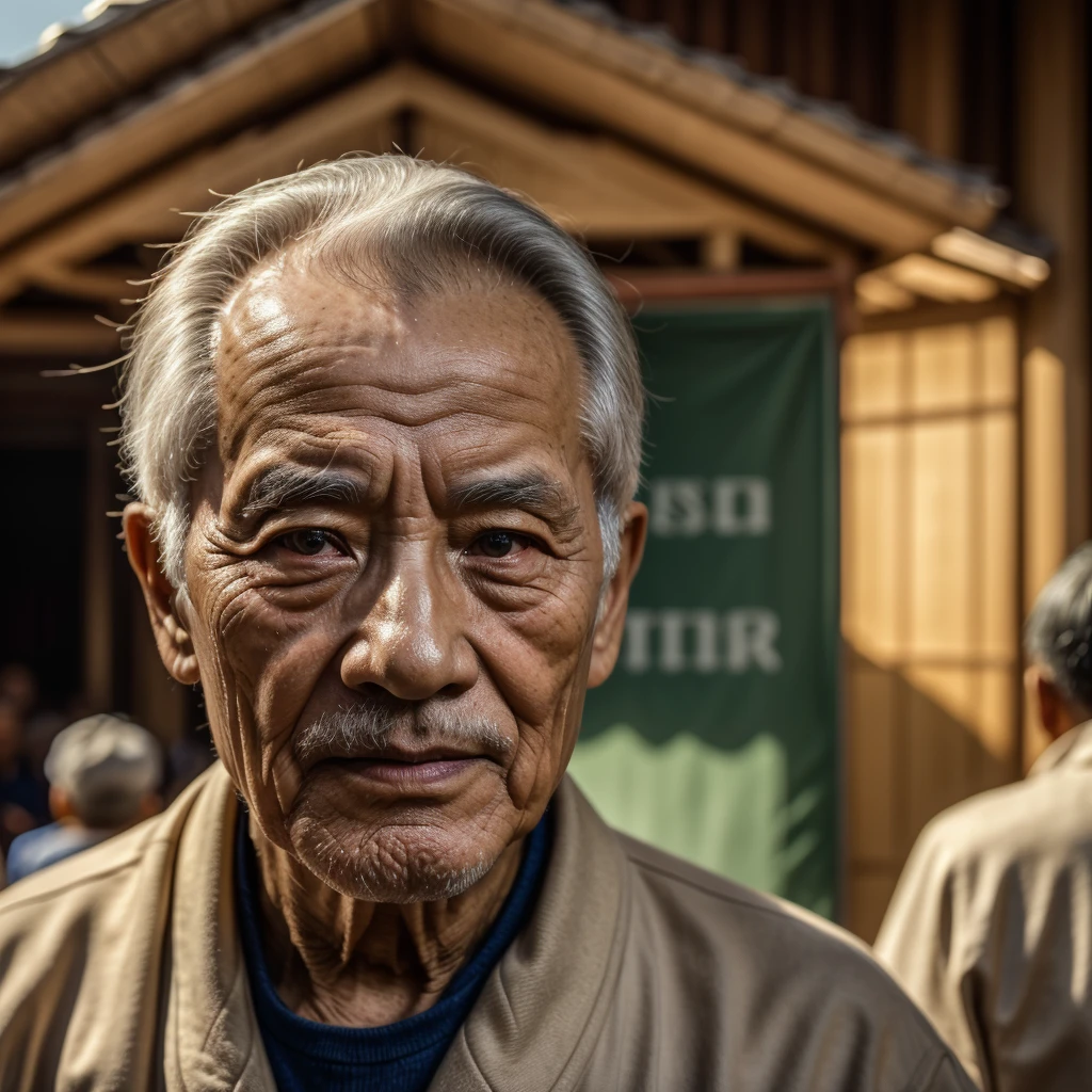 Medium-sized display, Medium shot, Written border depth, Upper Body, angle, masterpiece, angle, (RAW photos, best quality), best quality, Very detailed, CG, 8k wallpaper, Vicissitudes, Older male protagonist,Chinese elderly,80 years old,male,Solitary, Look directly at the audience, front