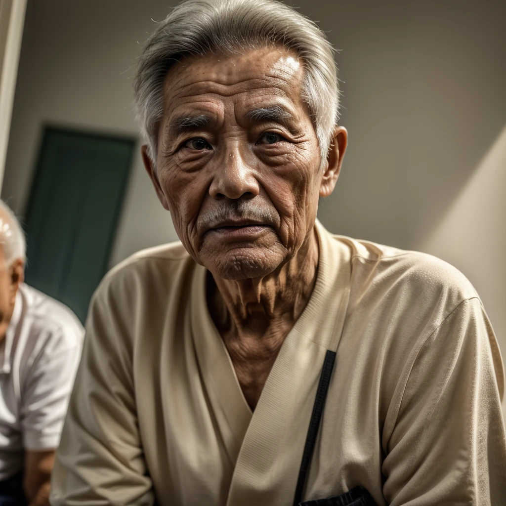 Medium-sized display, Medium shot, Written border depth, Upper Body, angle, masterpiece, angle, (RAW photos, best quality), best quality, Very detailed, CG, 8k wallpaper, Vicissitudes, Older male protagonist，Chinese elderly，80 years old，male，Solitary, Look directly at the audience, front