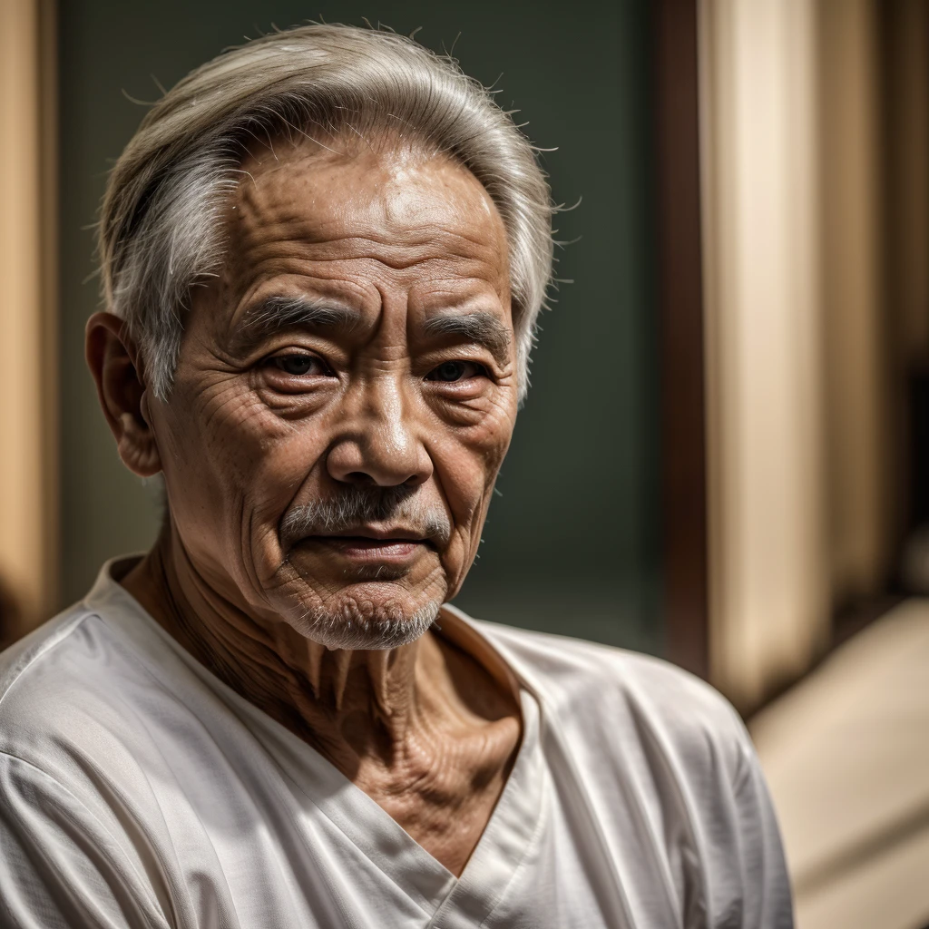 Medium-sized display, Medium shot, Written border depth, Upper Body, angle, masterpiece, angle, (RAW photos, best quality), best quality, Very detailed, CG, 8k wallpaper, Vicissitudes, Older male protagonist,Chinese elderly,80 years old,male,Solitary, Look directly at the audience, front