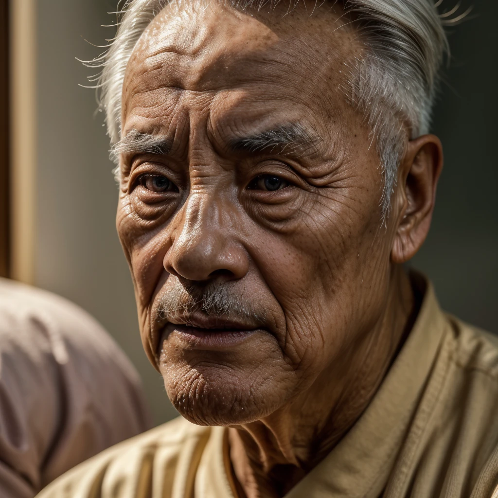 Medium-sized display, Medium shot, Written border depth, Upper Body, angle, masterpiece, angle, (RAW photos, best quality), best quality, Very detailed, CG, 8k wallpaper, Vicissitudes, Older male protagonist,Chinese elderly,80 years old,male,Solitary, Look directly at the audience, front