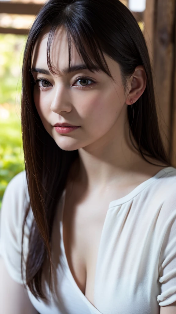 1girl,wearing a shirt,in coniferous forest,(RAW photo, best quality), (realistic, photo-realistic:1.4), masterpiece, an extremely delicate and beautiful, extremely detailed, 2k wallpaper, Amazing, finely detail, extremely detailed CG unity 8k wallpaper, ultra-detailed, highres, soft light, beautiful detailed girl, extremely detailed eyes and face,beautiful detailed nose,beautiful detailed eyes,morning lighting,perfect anatomy 