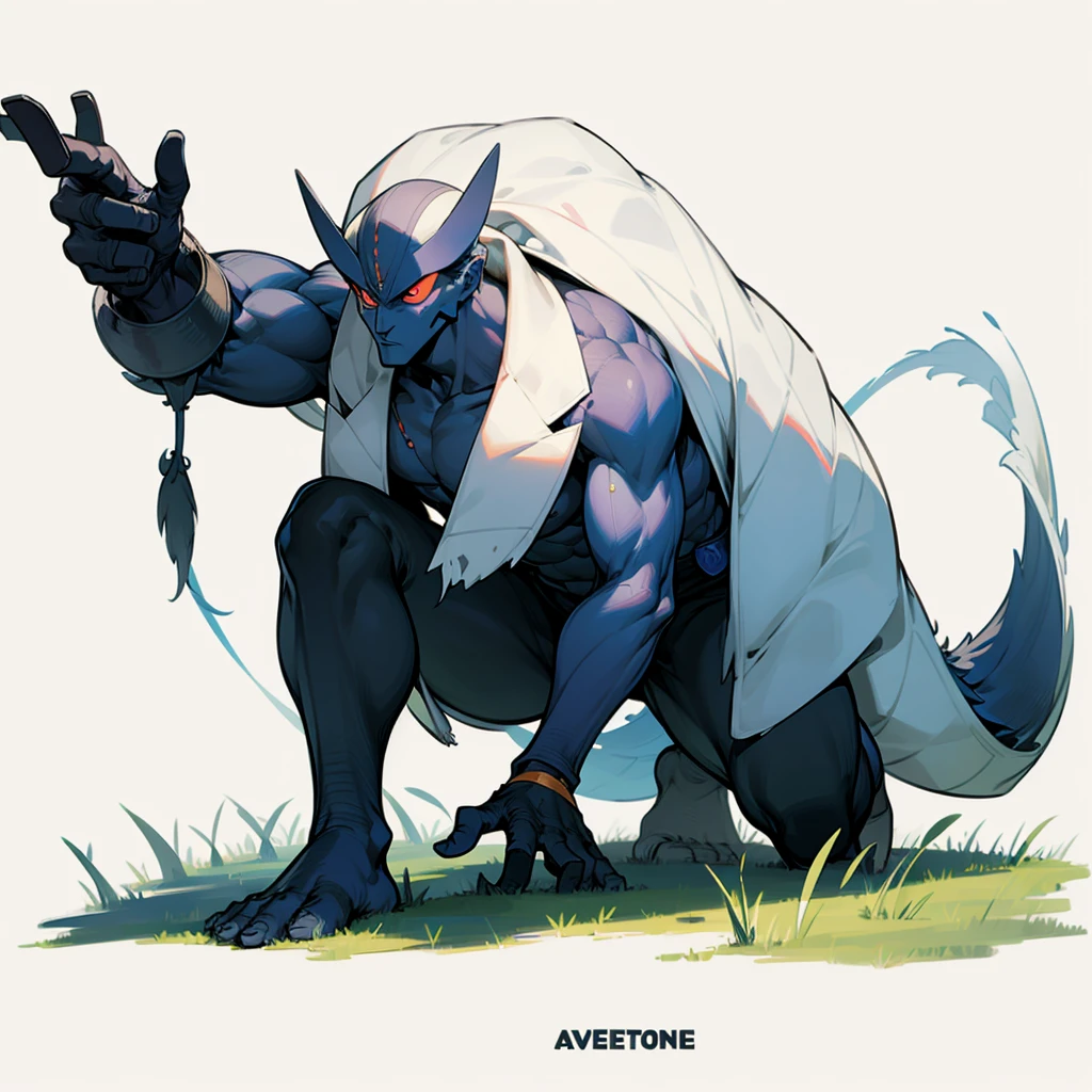 Please make an evolutionary change of this character with the same characteristic features of his body and skin, Grassroots, no background