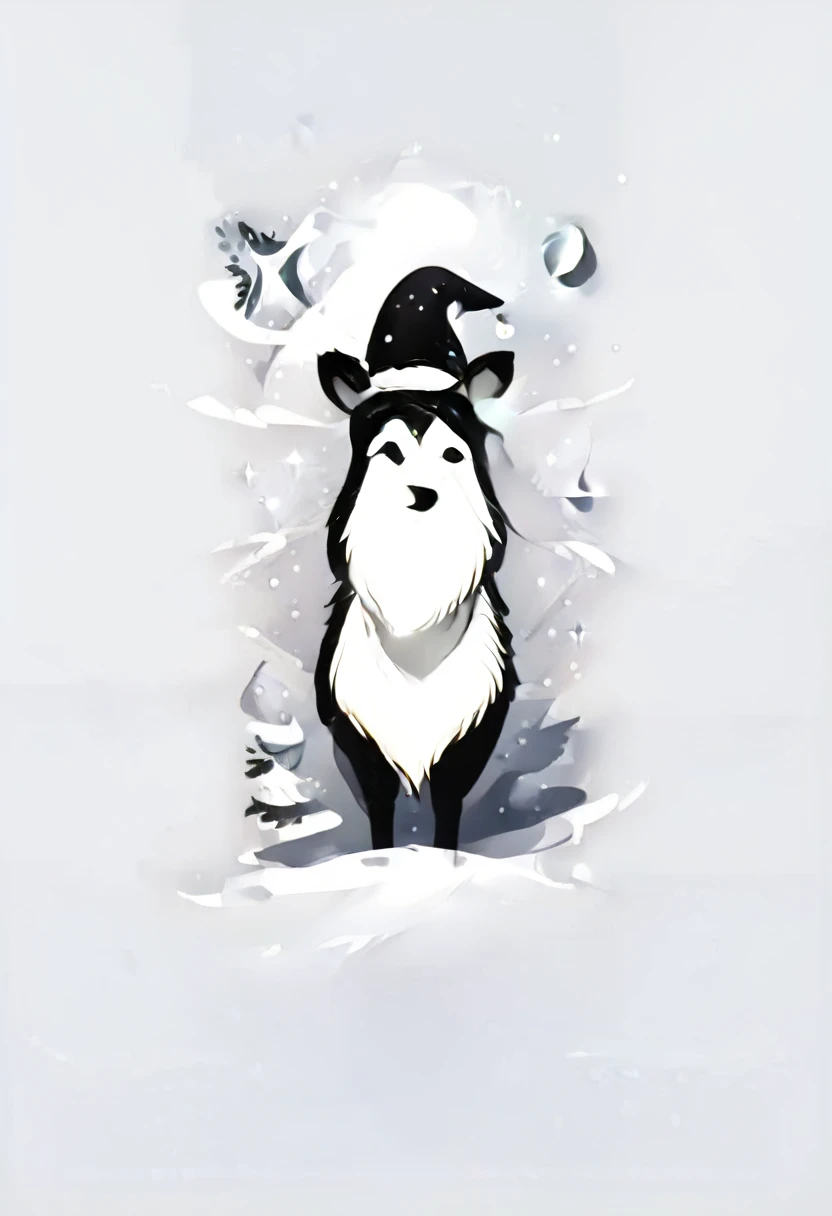 Make me a simple logo design for Christmas with a black and white theme, there are elements of reindeer, stars, snow and Santa's hat. no gradations and shadows.