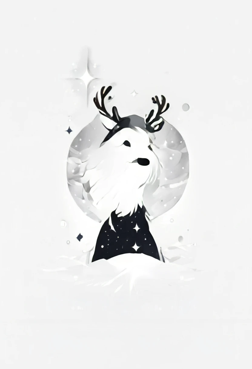 Make me a simple logo design for Christmas with a black and white theme, there are elements of reindeer, stars, snow and Santa's hat. no gradations and shadows.