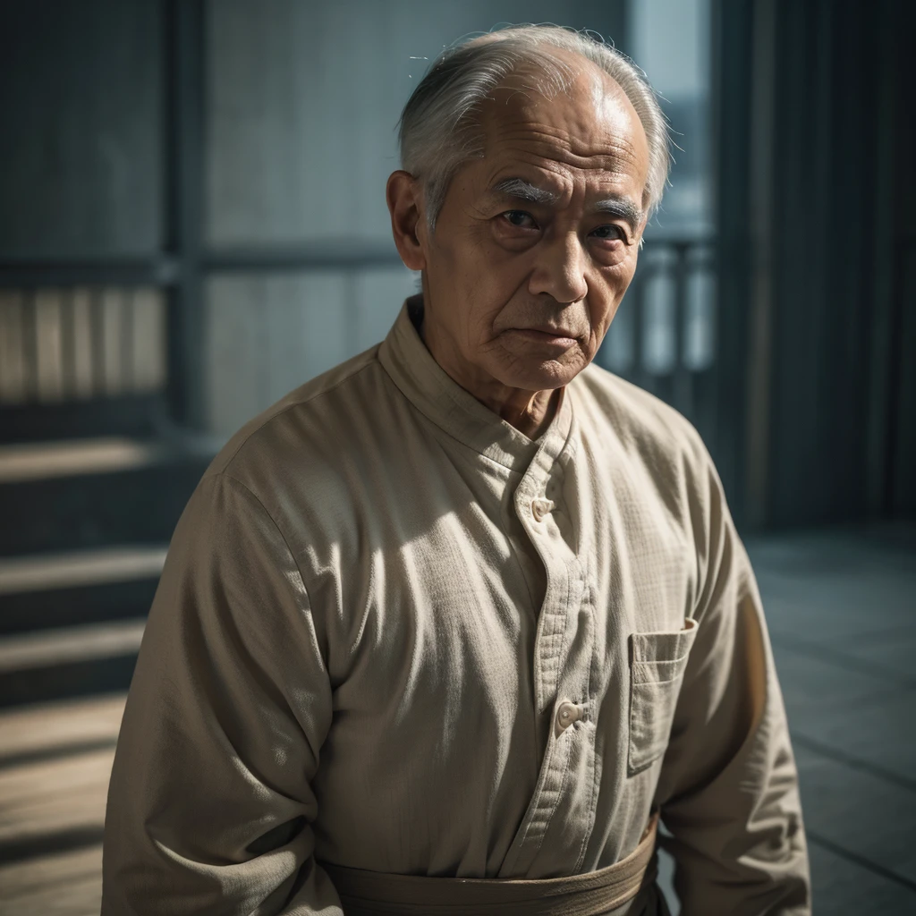 Medium-sized display, Medium shot, Written border depth, Upper Body, angle, masterpiece, angle, (RAW photos, best quality), best quality, Very detailed, CG, 8k wallpaper, Vicissitudes, Older male protagonist，Chinese elderly，80 years old，male，Solitary, Look directly at the audience, front