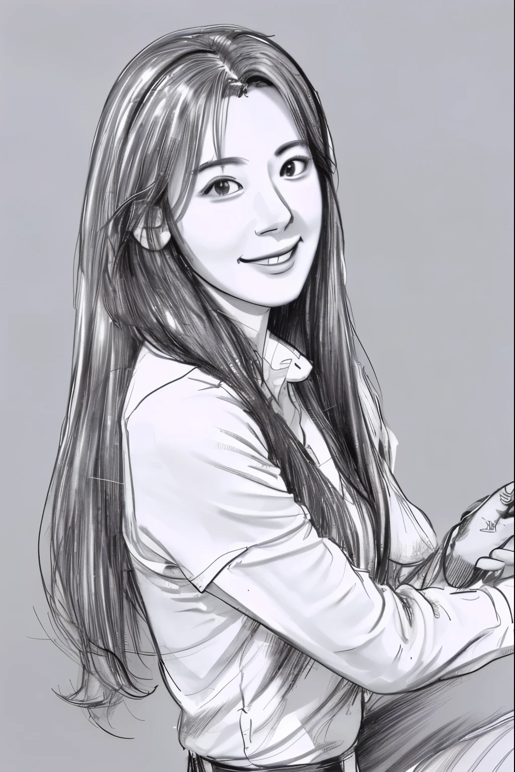 beautiful, alone, 最high quality, High resolution,masterpiece, high quality, One girl, sketch, drawing, pencil speed drawing works, ((user manual, sketch:1.5)), smile,