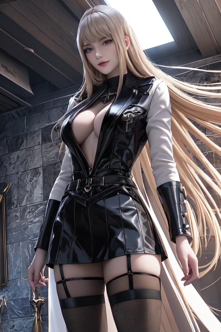 king, 8k, masterpiece, bset quality, girl wearing sexy military officer outfit, tight pants, fishnet stockings, wide-brimmed officer-style trench coat. white leather luxury, glossy, sexy girl fantasy anime artwork, fantasy anime illustration, 8k badass anime, 4k anime art wallpaper, 4k anime art wallpaper, artwork 2.5 d cgi fantasy anime art, 8k anime art wallpapers, detailed digital anime art, beautiful fantasy anime, majestic epic anime artwork, 4k anime wallpapers, artwork detailed anime, sexy, seductive, giant, women, anime style, best quality, extremely detailed, best silhouette), font (detail) backdrop, dark fantasy), (beautifully detailed face), high contrast, (best lighting details, extremely delicate and beautiful eyes), ((cinematic lights)), colorful, super detailed, dramatic lighting statue, intricate details (1 girl, solo, sharp face, . Blonde, super long hair, bangs, long eyelashes, dynamic angles),
