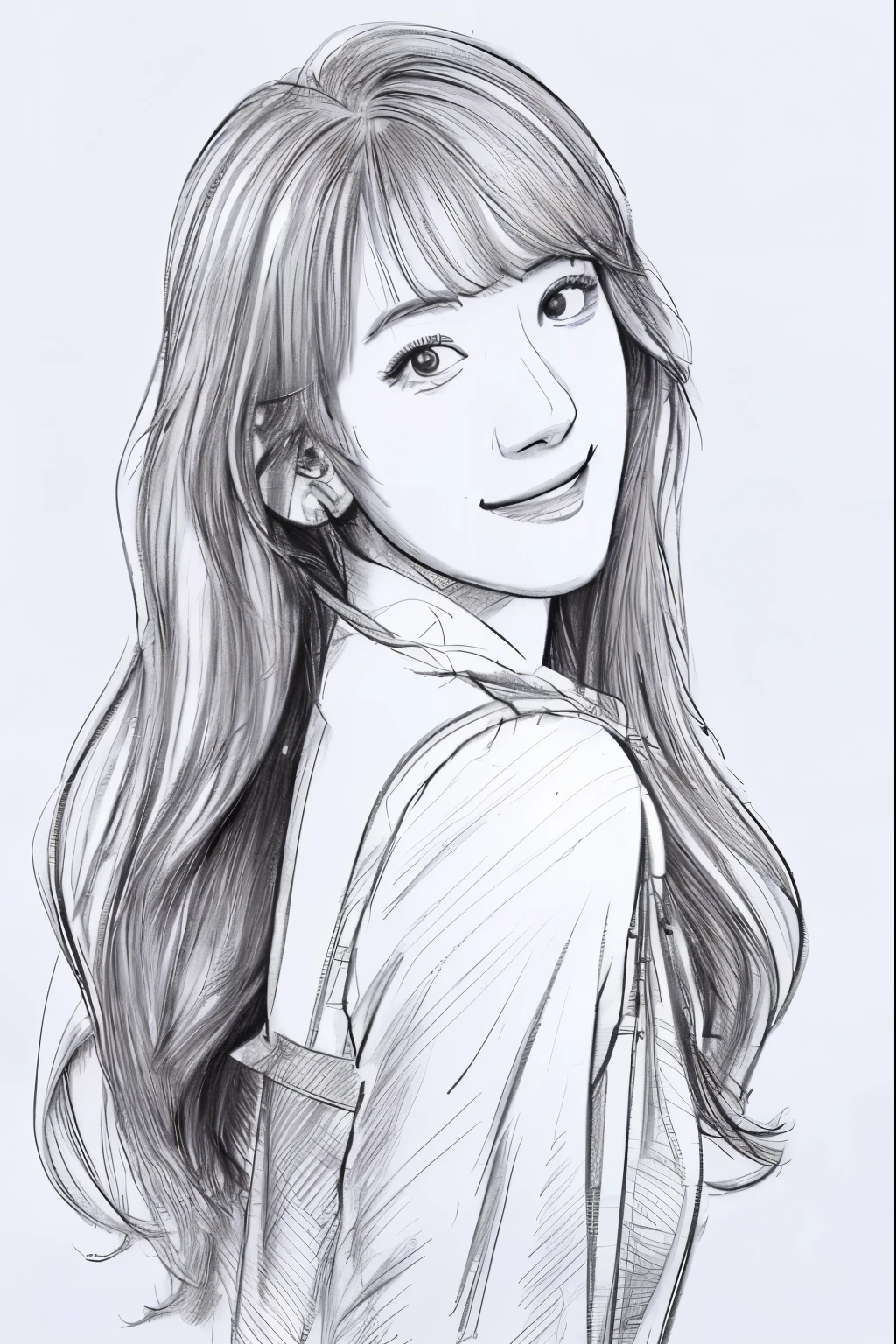 beautiful, alone, 最high quality, High resolution,masterpiece, high quality, One girl, sketch, drawing, pencil speed drawing works, ((user manual, sketch:1.5)), smile,