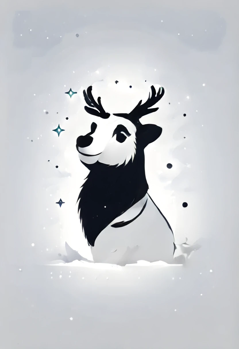 Make me a simple logo design for Christmas with a black and white theme, there are elements of reindeer, stars, snow and Santa's hat.