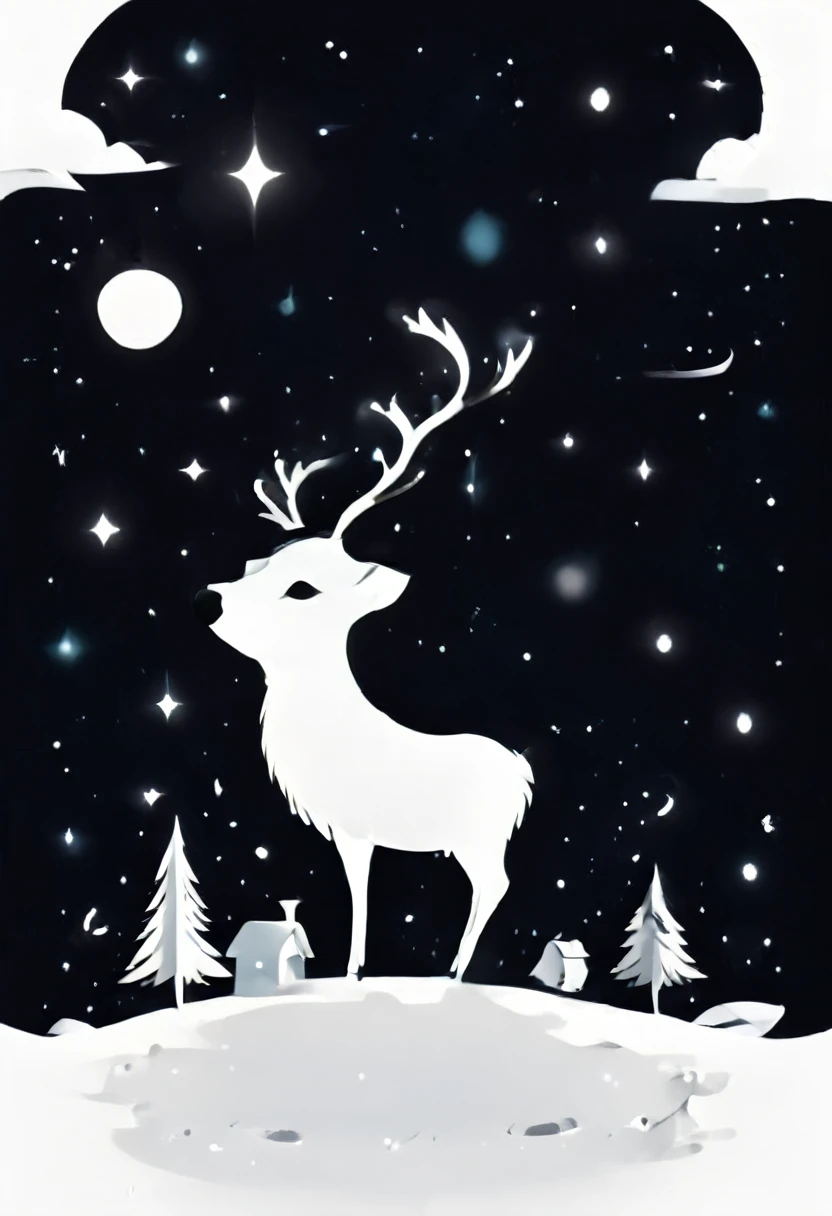 Make me a simple logo design for Christmas with a black and white theme, there are elements of reindeer, stars, snow and Santa's hat.