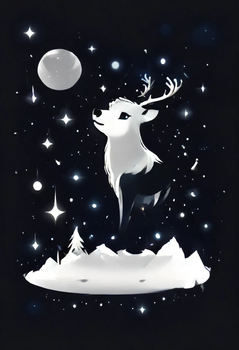 Make me a simple logo design for Christmas with a black and white theme, there are elements of reindeer, stars, snow and Santa's hat.