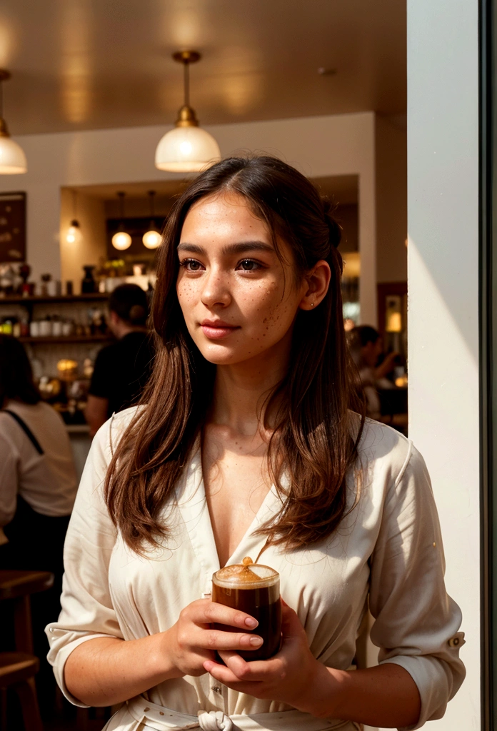 Landscape of a father"A beautifully detailed portrayal of a pretty girl with radiant skin and soft, bun hair, brown hair, speaking with an elegantly dressed woman whose features exude a calm confidence. Their eyes meet with a blend of curiosity and mutual respect. Photorealistic Image, Set in a quaint European café with ambient street noise in the background and the aroma of freshly brewed coffee permeating the air. No Art Inspiration, Nikon Z7 II, Medium shot, NIKKOR Z 50mm f/1.2 S, Golden ratio, 8K UHD, Ambient light filtering through the café's front windows, casting a warm glow on their skin, (((hyper detailed))), Natural lighting augmented by soft indoor bulbs, Octane render."