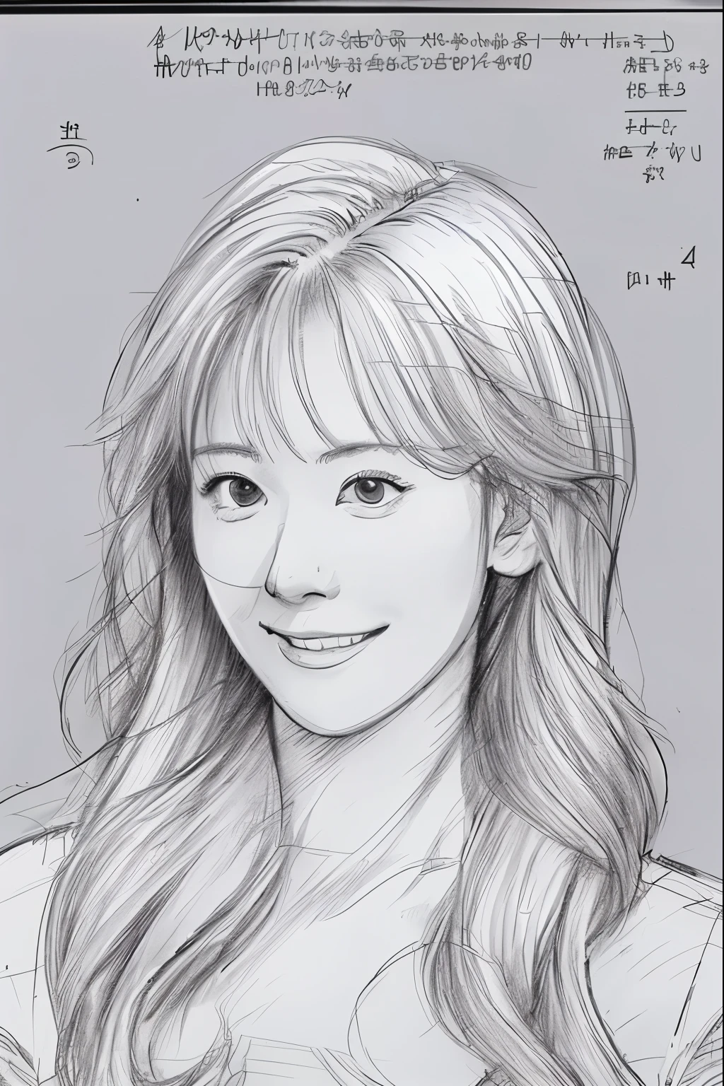 beautiful, alone, 最high quality, High resolution,masterpiece, high quality, One girl, sketch, drawing, pencil speed drawing works, ((user manual, sketch:1.5)), smile,