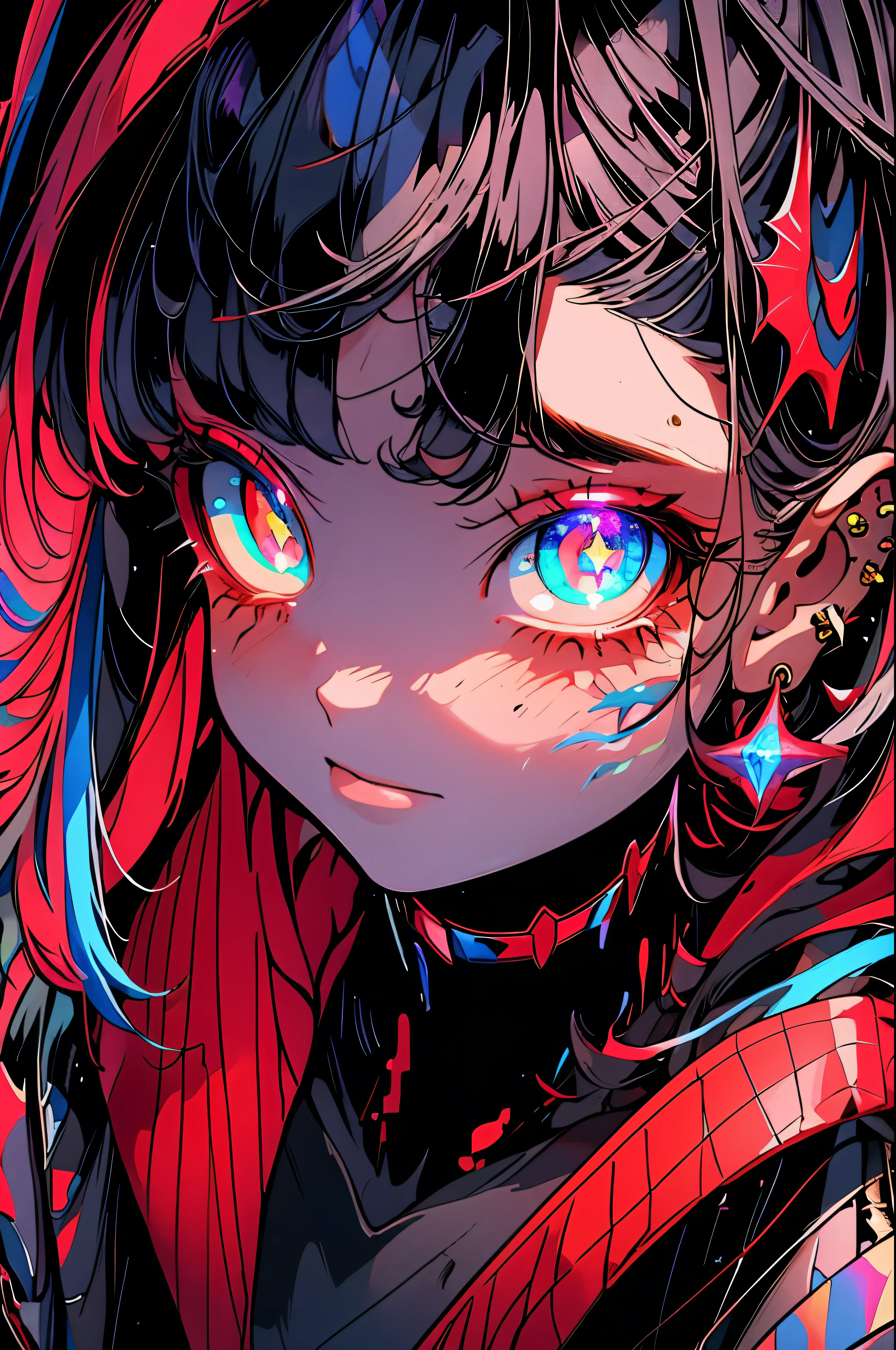 In a bustling cyberpunk world, A mysterious figure appears - a numinous nebula navigator - who possesses the ability to navigate the celestial realm. This captivating take on a cartoon character is presented as a digitally painted work of art, featuring vibrant colors and intricate details. The navigator&#39;s stylish cyber suit glows with a neon glow, adorned with pulsating fiber optic cables and embedded holographic interfaces. Seus olhos penetrantes, Infused with holographic technology, shine with an unearthly iridescence. The ethereal nebula that surrounds you, Intricately textured and swirling with cosmic hues, creates a sense of wonder and awe. This masterfully crafted image transports viewers to a mesmerizing futuristic world, Where science and spirituality blend harmoniously. Spider man. rot, blue and gold colors