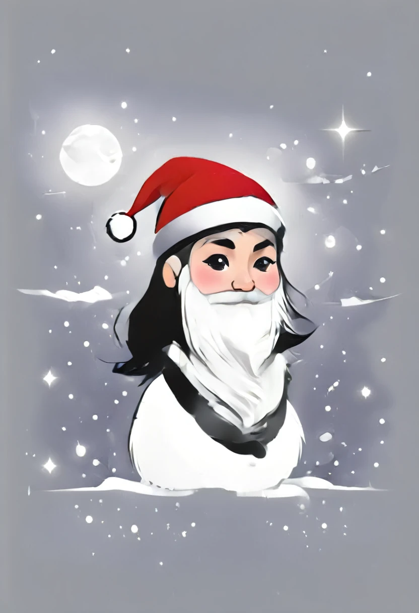 make me a simple logo design for Christmas with a black and white theme, ada elemen bintang, snow and santa hat.