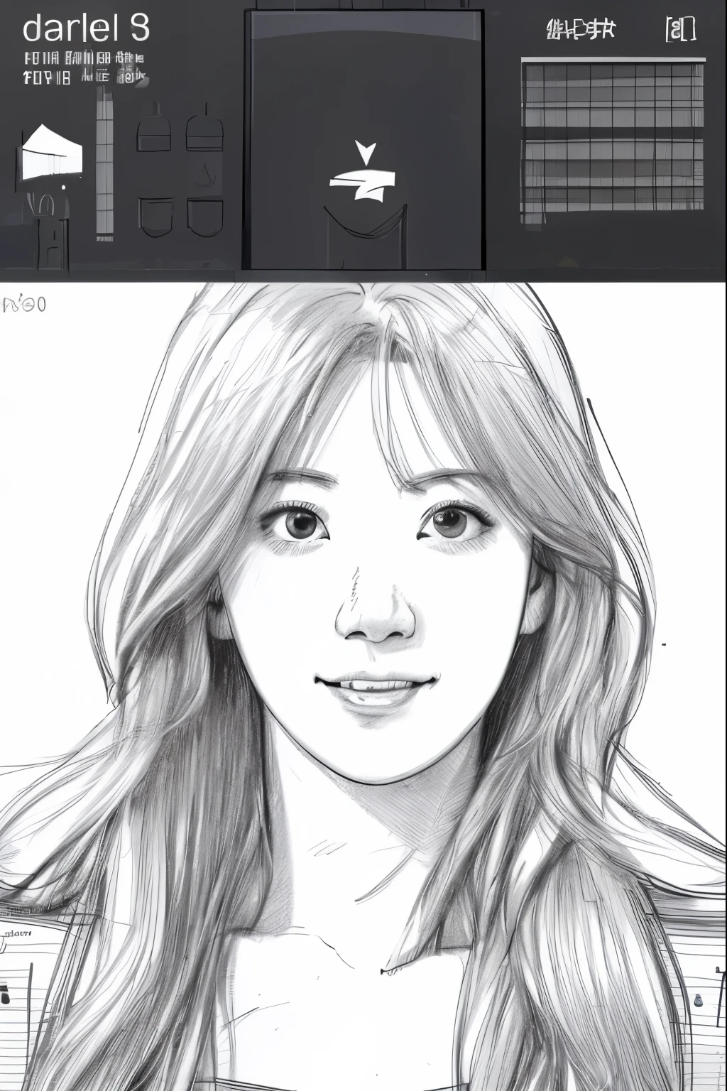 beautiful, alone, 最high quality, High resolution,masterpiece, high quality, One girl, sketch, drawing, pencil speed drawing works, ((user manual, sketch:1.5)), smile,