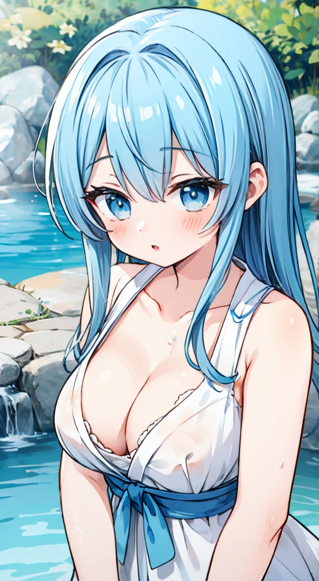 masterpiece, Highest quality, (anime screencap:1),(shape), cute,(Simple:1), (anime:1.2),Solo Sharp Focus, 1 Girl, ,Looking at the audience, Japan,hot spring,(Medium chest:1.1),,(Hold 1&#39;Thighs:1), (liar:1.2),,Twin tail hair,Puffy eyot spring,in the evening,Small nipples,