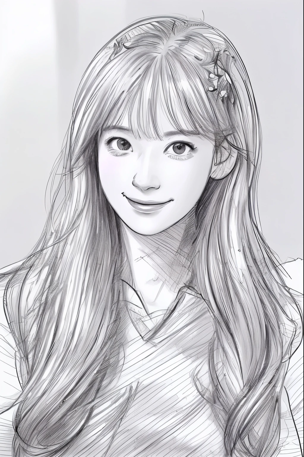 beautiful, alone, 最high quality, High resolution,masterpiece, high quality, One girl, sketch, drawing, pencil speed drawing works, ((user manual, sketch:1.5)), smile,