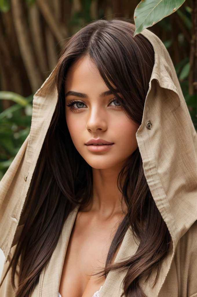 Genrate a model in burlha while her face be cover and eyes shoing 
