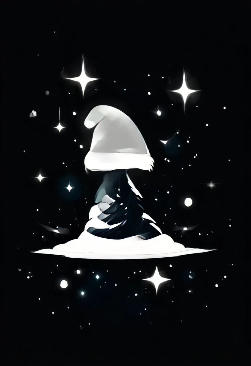 make me a simple design for Christmas with a black and white theme, there are star elements, snow and santa hat. no gradations and shadows.
