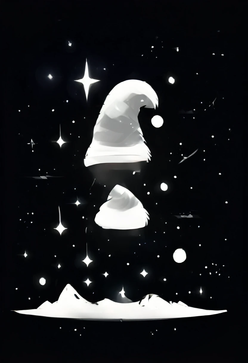 make me a simple design for Christmas with a black and white theme, there are star elements, snow and santa hat. no gradations and shadows.