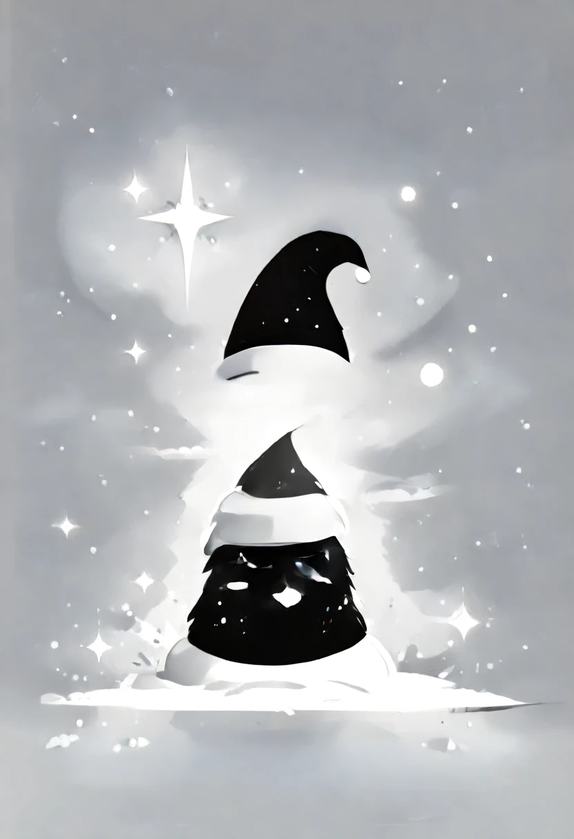 make me a simple design for Christmas with a black and white theme, there are star elements, snow and santa hat. no gradations and shadows.