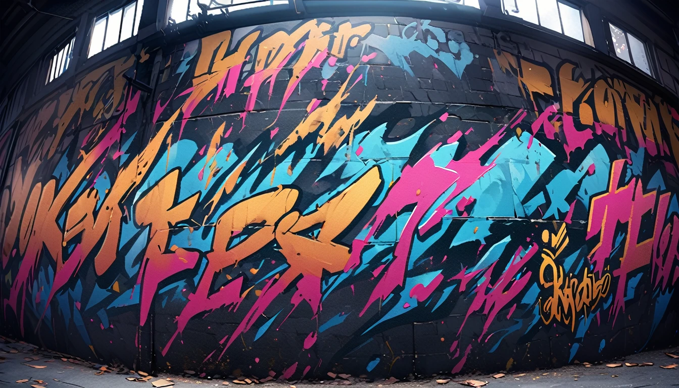 HD 8K outdoor, White clouds in the night, graffiti Popularity spray art wall panoramic, no people,