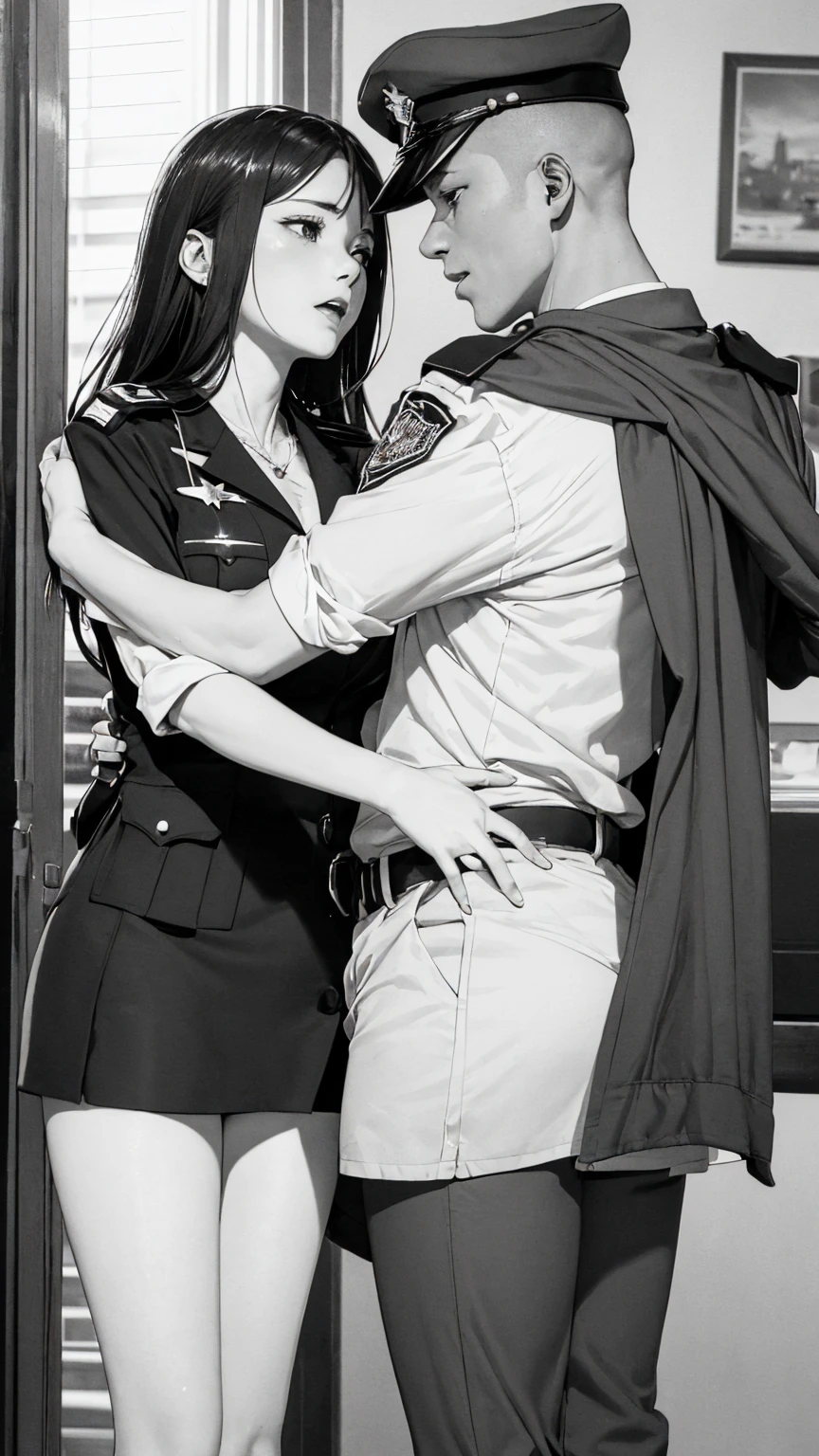 Man and woman in love、A female officer is raped by a male soldier、Forced sex、A man thrusts his penis into a woman's vagina from behind、(masterpiece: 1.3), (Maximum resolution: 1.2), (Ultra HD TV: 1.2), Cinematic Light, 8K resolution, Detailed facial features , (Sharp focus: 1.2),Perfect Style, Beautiful Face, Acura, Anatomically correct, Highly detailed face and skin quality感, Beautiful Eyes,ThroughkBright Eyes, Natural Cheeks, Glowing Skin, (Glossy Lips: 1.4),、 (A 恥ful expression: 1.2),Highly detailed face and skin quality, Natural Cheeks, , Glossy Lips,Exposed cleavage、(White mucus on chest:1.6)(White mucus on thighs:1.6)、Exposed shorts、Wet underwear、、Please open your knees、Spread your legs、、Sparkly little earrings and necklace、Disheveled clothes、stockings、Drenched in sweat、stockings 、blonde、Blonde、Blue-gray eyes、Green-gray eyes,(Miniskirt military uniform:1.4)、Soft Breasts、Healthy legs、Bare thighs、、Model Body Type