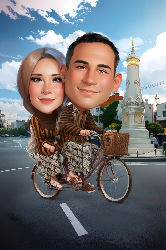 arafed image of a man and woman riding a bicycle, caricature illustration, caricature, digital art cartoon, cartoon digital art, caricature style, cartoon portrait, cartoon artstyle, caricature!!!, cartoon digital painting, in cartoon style, happy couple, couple portrait, digital cartoon painting art, couple, potrait, realistic portrait photo, cartoon art, realism artstyle