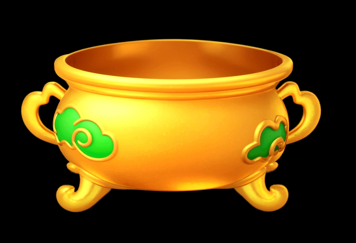 Golden Pot Game Assets, 3d,Strong texture，metallic feel，Golden，3d，HD，8K