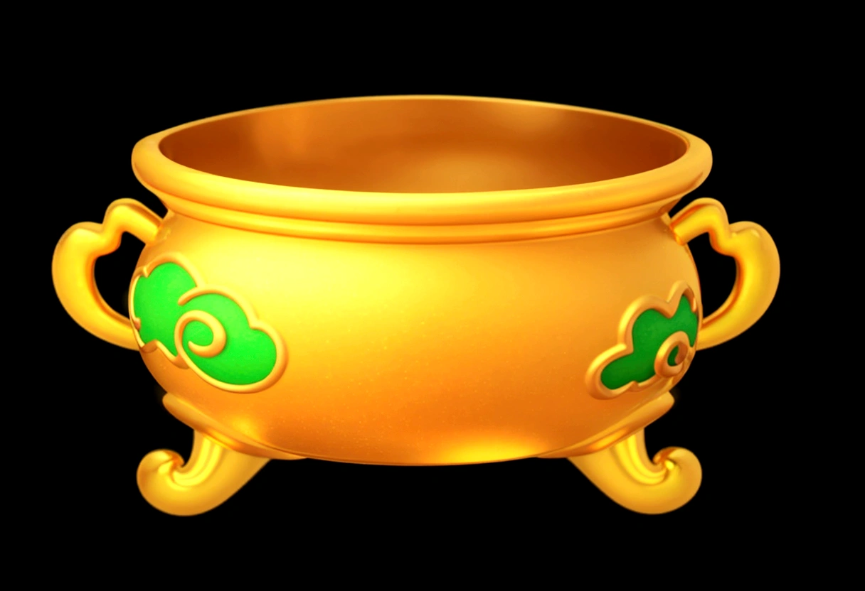 Golden Pot Game Assets, 3d,Strong texture，metallic feel，Golden，3d，HD，8K