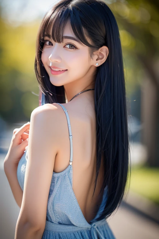 (((A real beauty))), RAW Photos, Black Hair、folder、Round eyes、False eyelashes、Straight Hair, correct、Pink lipstick、Striped Hair、Brown Hair、Blue Hair、(Dark blue hair)、(Gradient Hair)、Asymmetrical Hair、Hair behind the ear、Crossed bangs、Long Hair、(お尻までLong Hair)、Long Hair、Straight bangs、Smooth, silky hair、Hair up on one side、とんでもなくLong Hair、Valletta、Light brown eyes、Ring Eye、Round eyes、Wicked Smile、A light smile、Cast a Shadow、(Extraordinary presence)、Atmospheric perspective、Film Grain、Backlight、Exposure、Lens flare、、最high quality、超High resolution、超High resolution、Very realistic, masterpiece、correct、Textured skin、high quality、最high quality、Awards、32k, 髪のfolder、Cunning、A light smile、Shy laugh、Redness in the ears、correct、Subjective、Shine、360° View、Very detailed、超High resolution、解剖学的にcorrect、masterpiece、Emphasize the chest、High resolution、High detail、Long eyelashes、A slight blush、Compensate, (((Full Body Shot)))、Arms raised pose、Shooting from a distance、Various angles of view、