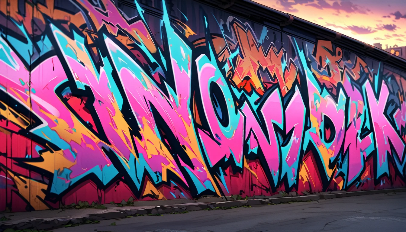 HD 8K outdoor, White clouds in the night, graffiti famous spray art wall panoramic, no people,