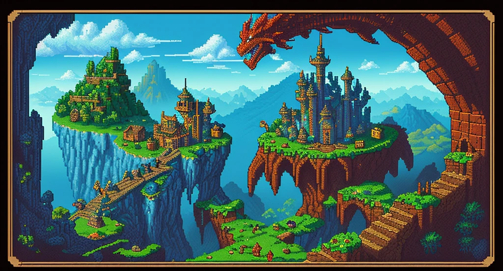 Background world Fantasy Pixel Art,  Pixel Art, Retro Gaming, Ink Art,  Adventure and Dragon Dungeons, 